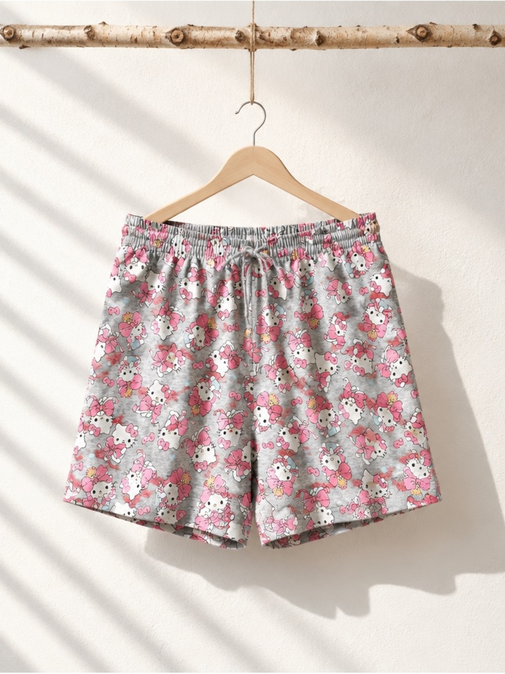 Sanrio Womens Gray and Pink Printed Lounge Shorts